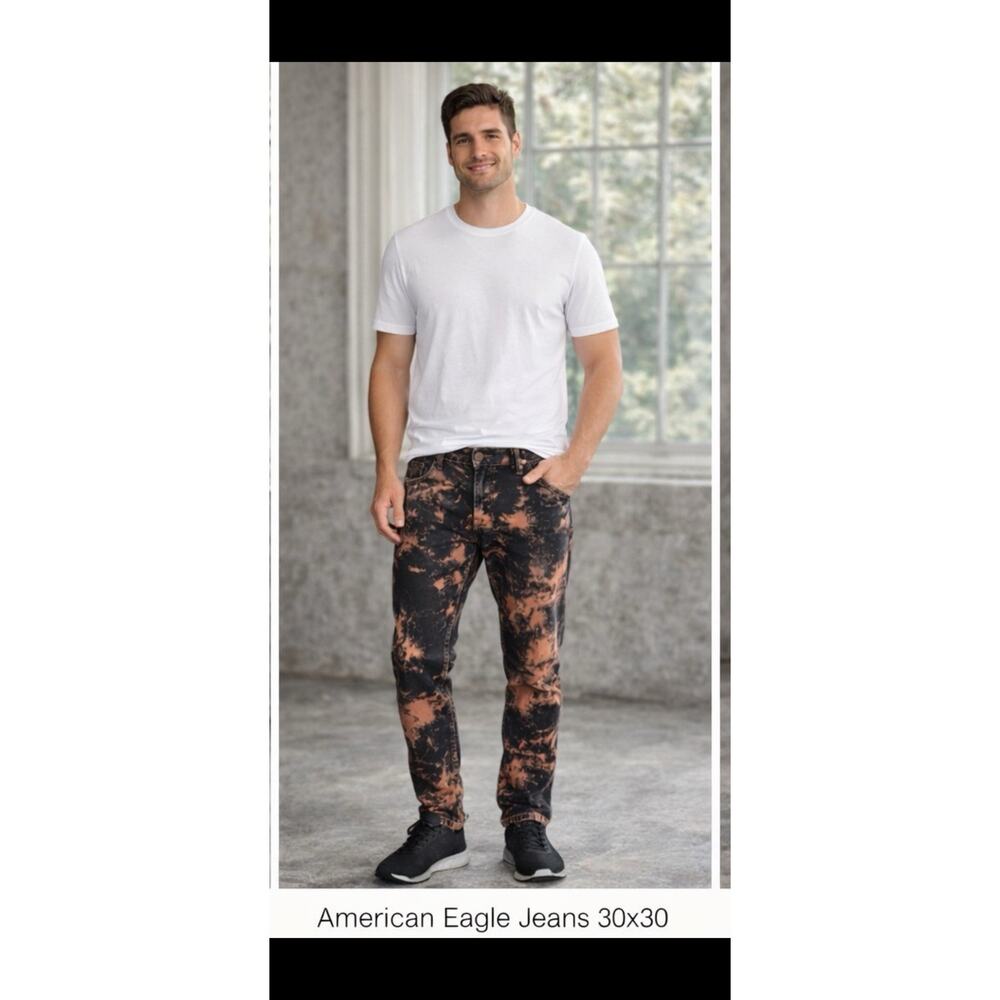 American Eagle Jeans Slim Straight Mens 30x30 Black Distressed Wash